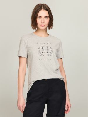 [S] TOMMY HILFIGER CW TOMMY HILFIGER LAUREL LOGO TEE,GREY, 76J4840-030 [FINAL SALE] (STH667)