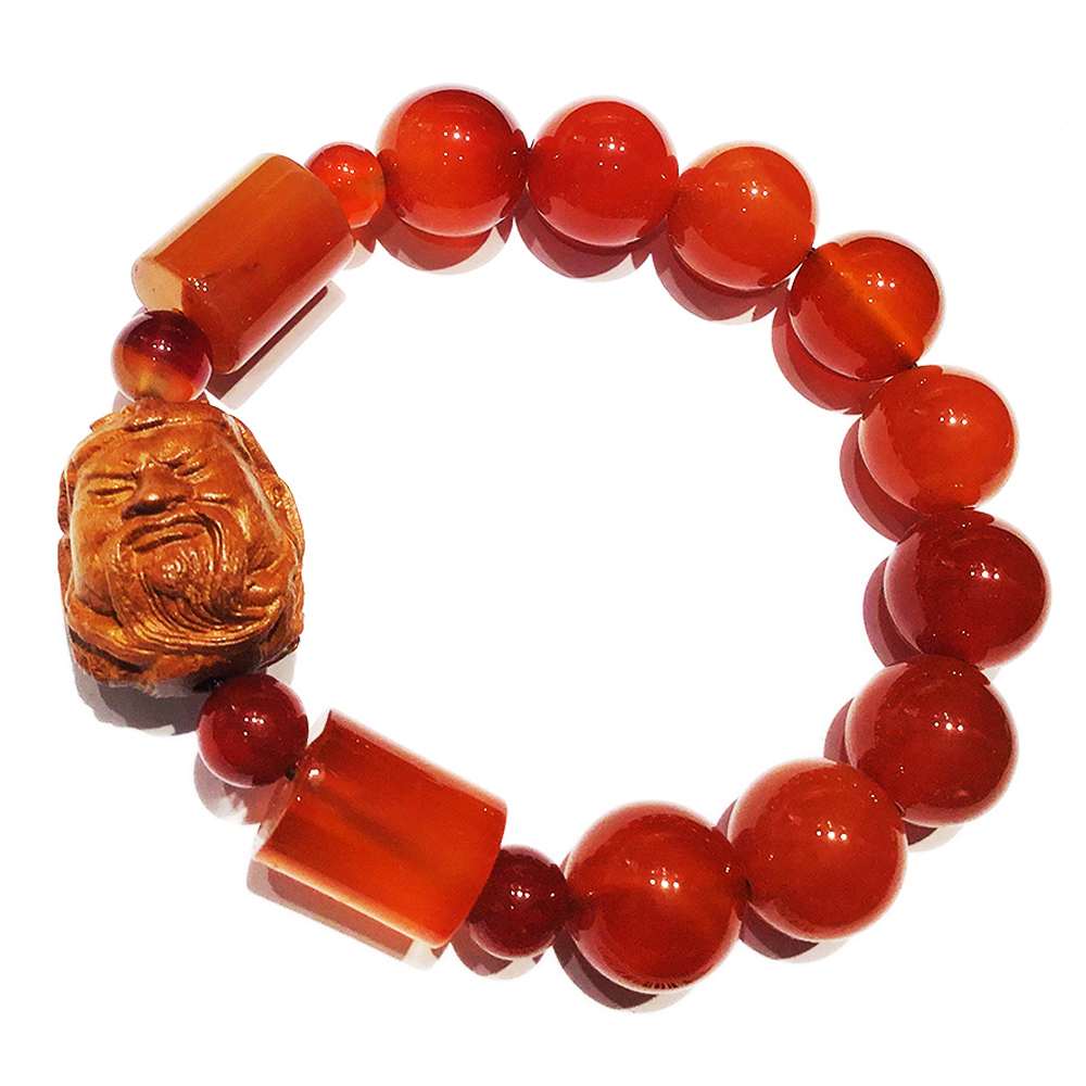 關公(桃木)+紅玉髓手珠14mm【十方】140405