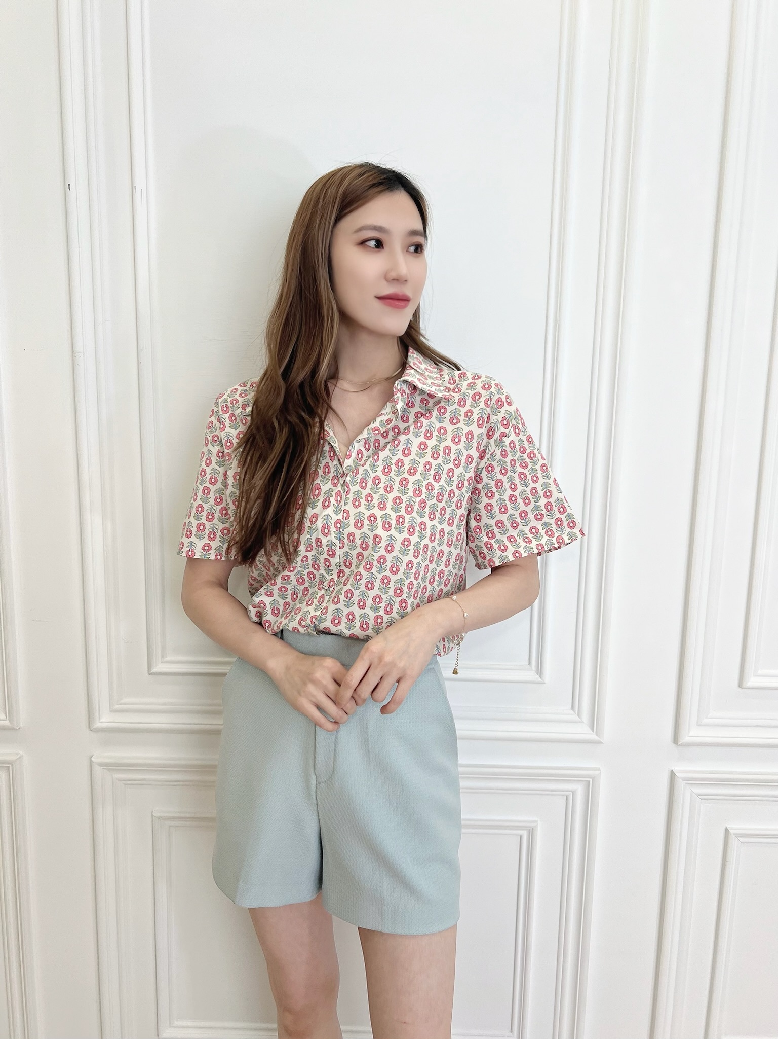 小花卉翻領襯衫