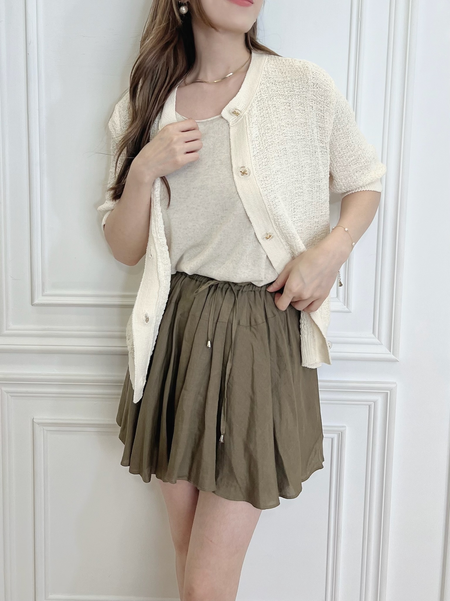 織紋感五分袖口袋上衣