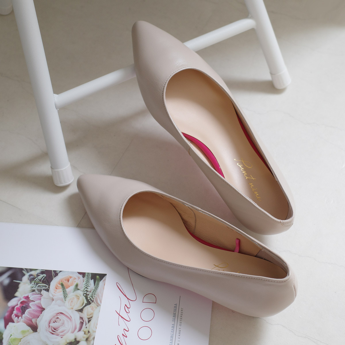 Point nine日本製真皮女用低調粉色鞋底尖頭高跟鞋3公分