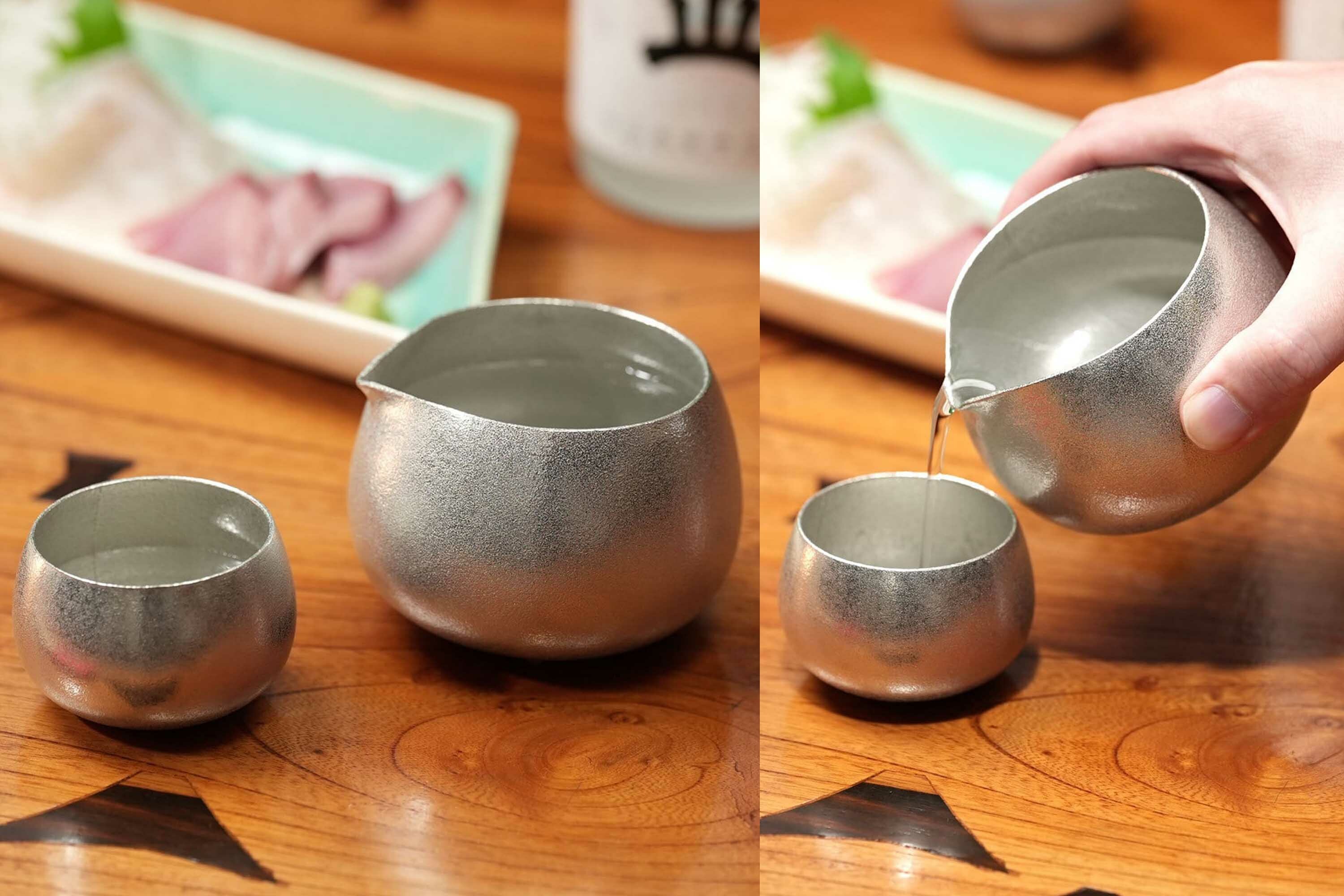 喝日本清酒的錫製酒器附壺嘴
