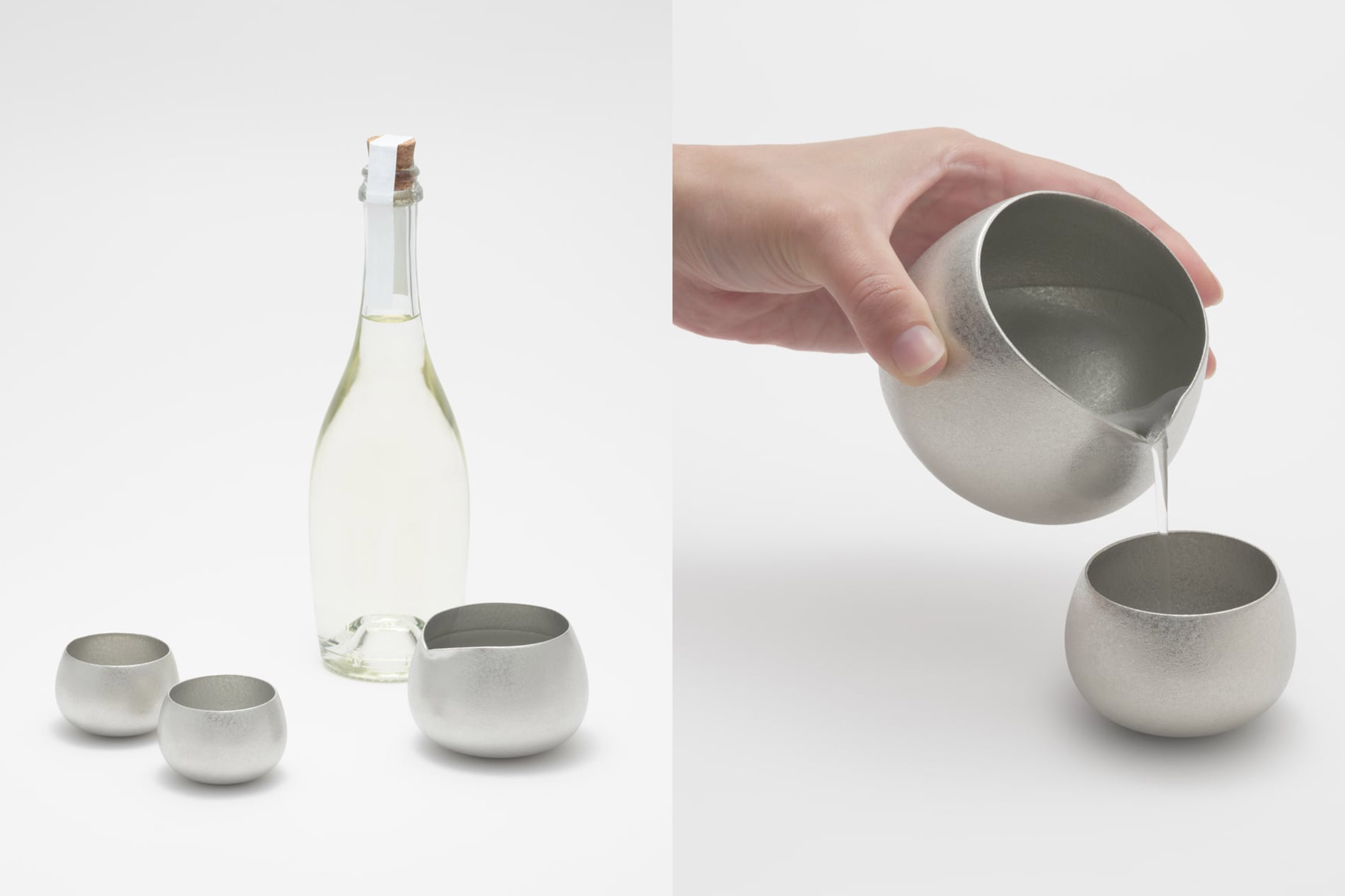 喝日本清酒的錫製酒器附壺嘴