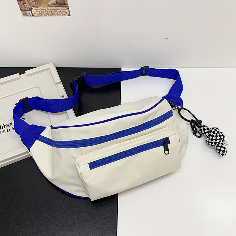 Popular casual crossbody bag, sports backpack, outdoor shoulder bag (white [with black and white checkered keychain pendant])