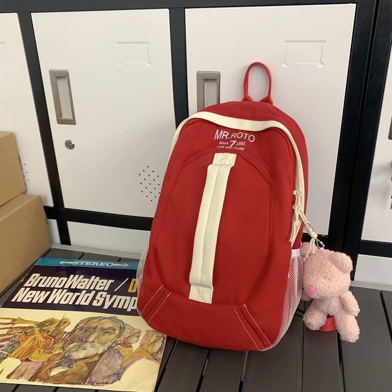 Popular casual crossbody bag, sports backpack, outdoor shoulder bag (red [with pink faceless bear])