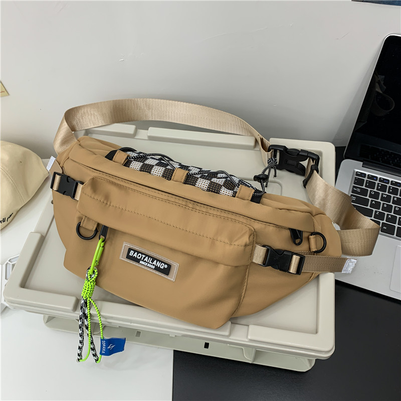 Popular casual crossbody bag, sports backpack, outdoor shoulder bag (khaki [with drawstring pendant])