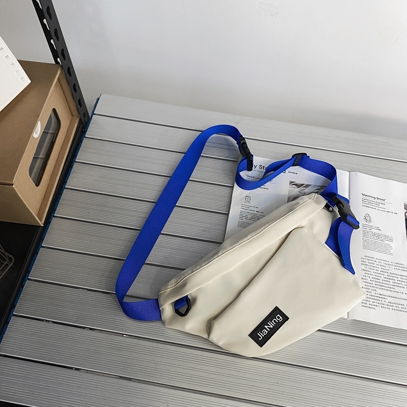 Popular casual crossbody bag, sports backpack, outdoor shoulder bag (white with blue)