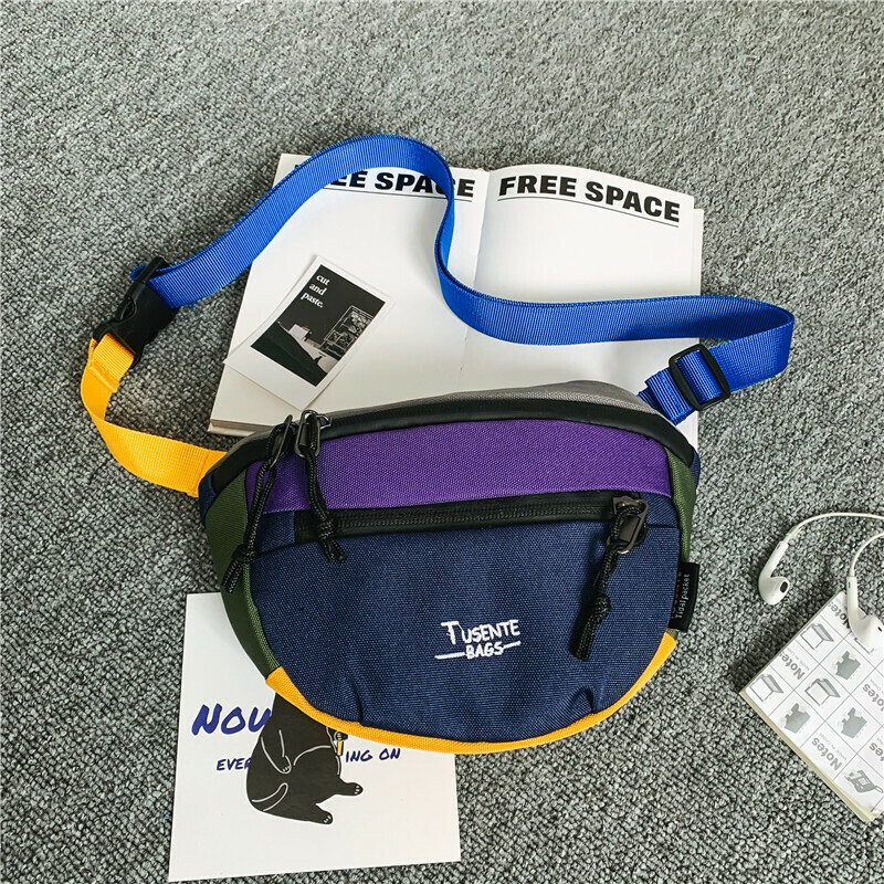 Popular casual crossbody bag, sports backpack, outdoor shoulder bag (navy blue and purple color matching)