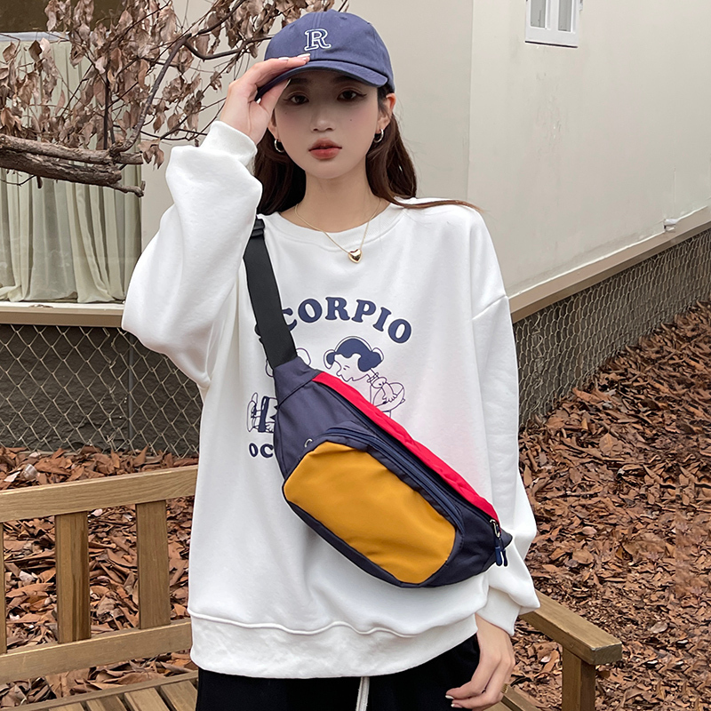 Popular casual crossbody bag, sports backpack, outdoor shoulder bag (dark blue with yellow)