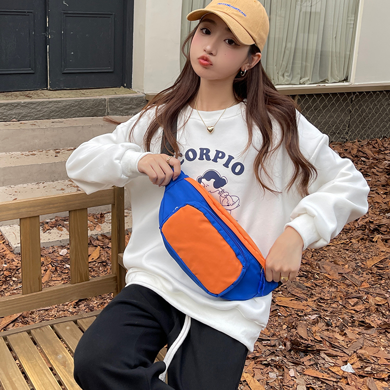 Popular casual crossbody bag, sports backpack, outdoor shoulder bag (light blue with orange)