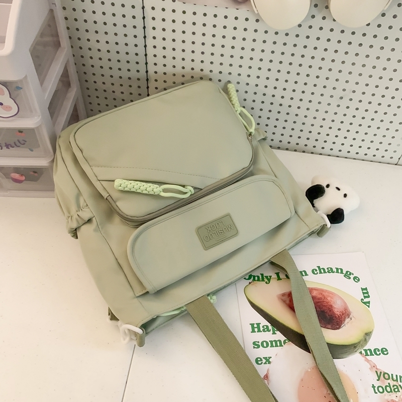 爆款帆布包文藝布袋斜挎包 大容量單肩背包(綠色【帶黑耳朵狗掛件】)