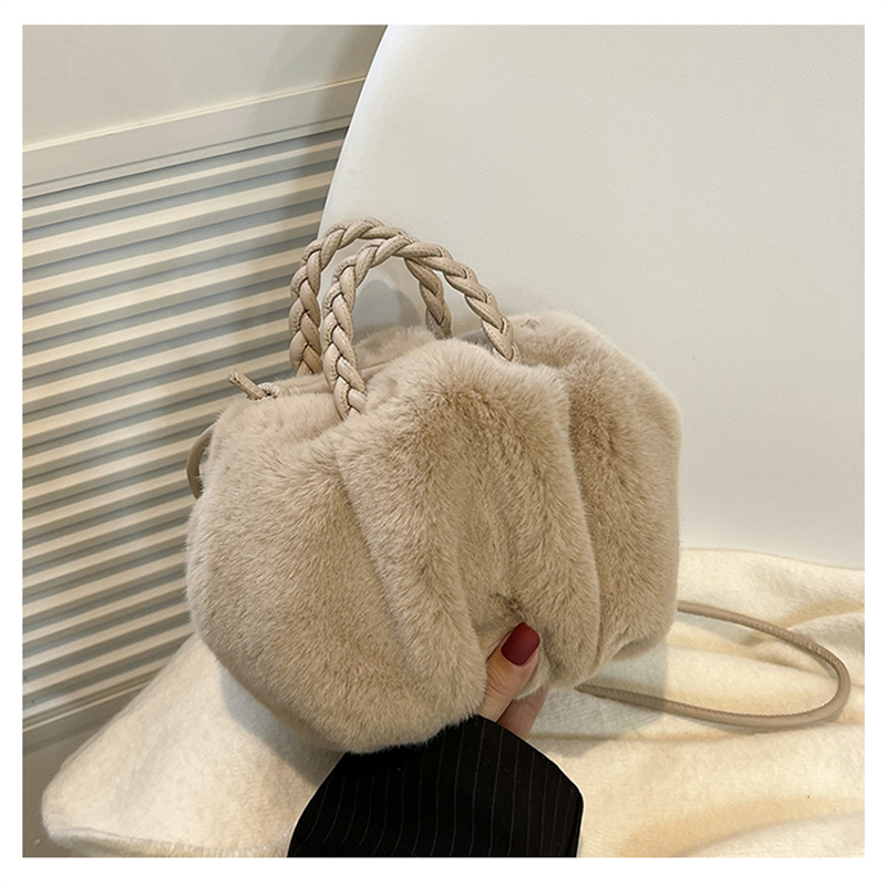 Hot style cute plush crossbody bag shoulder bag handbag (khaki color)