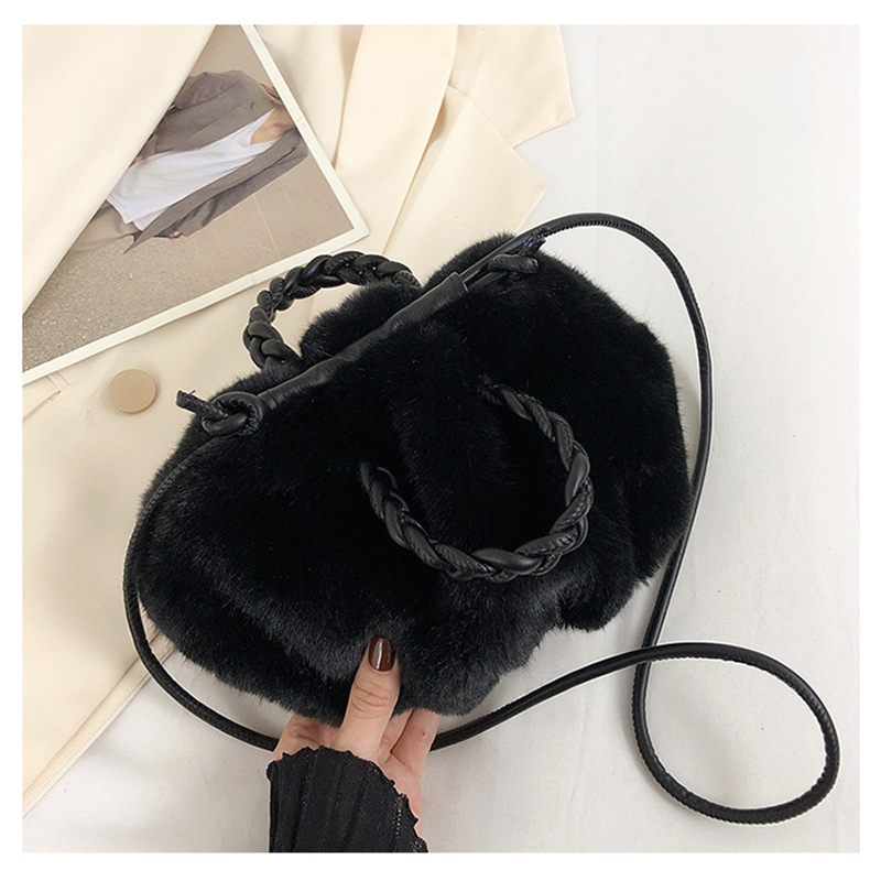 Popular Cute Plush Crossbody Bag Shoulder Bag Handbag (Black)