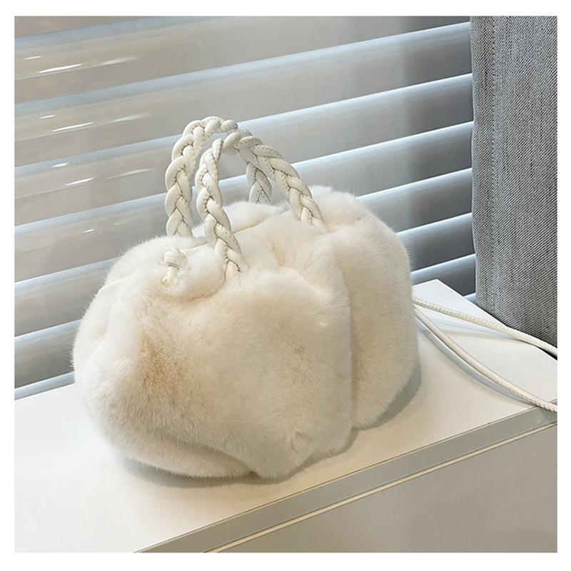 Popular Cute Plush Crossbody Bag Shoulder Bag Handbag (White)