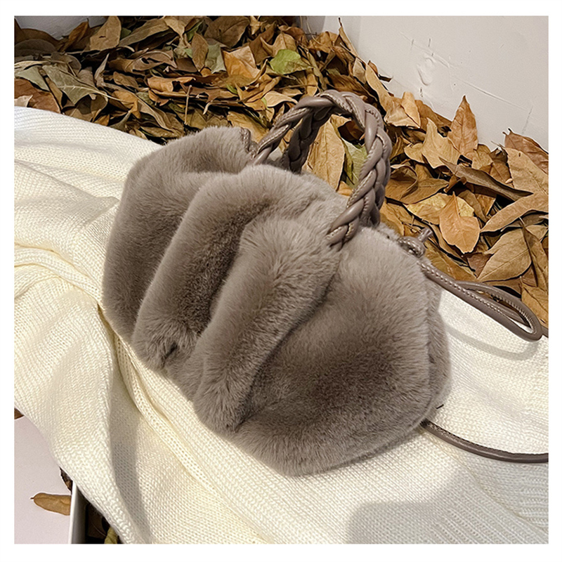 Popular Cute Plush Crossbody Bag Shoulder Bag Handbag (Coffee Color)