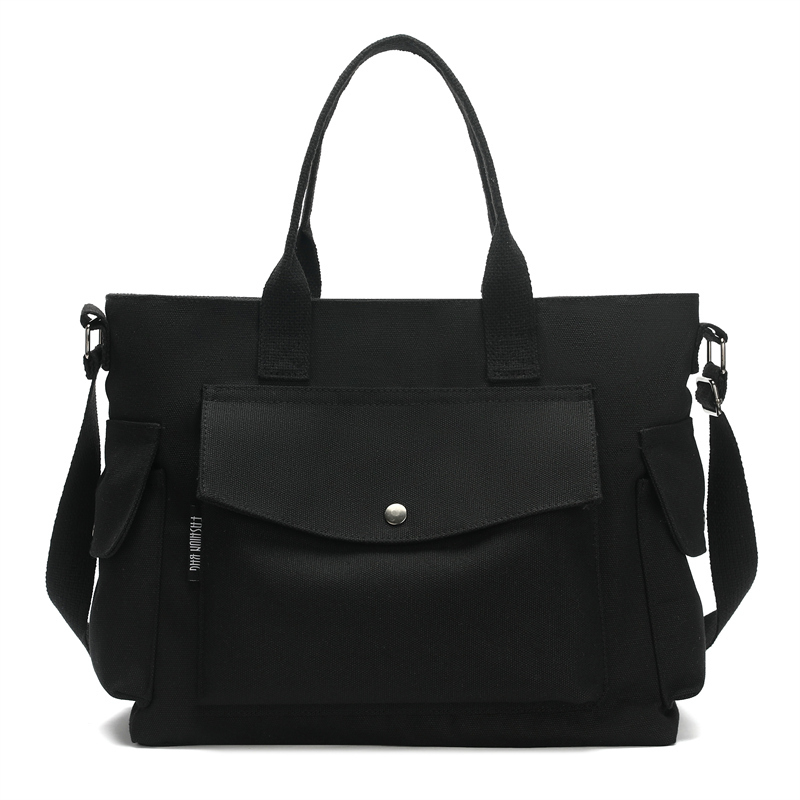 Popular large capacity canvas crossbody bag shoulder bag handbag (black [size: upper 40 lower 34 thick 13 high 30cm])