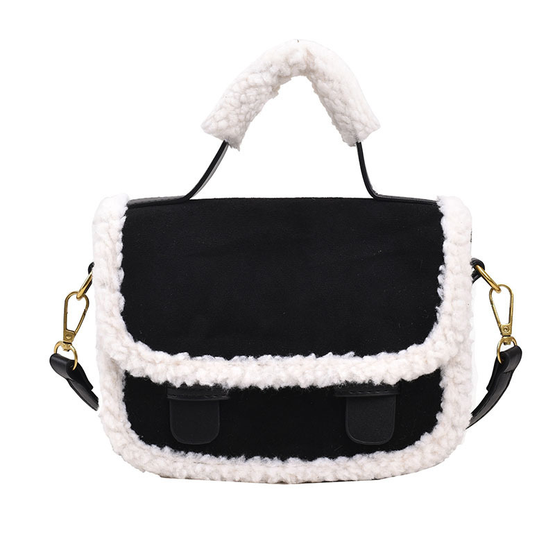 Popular saddle bag, imitation lambswool crossbody bag, shoulder handbag (black)