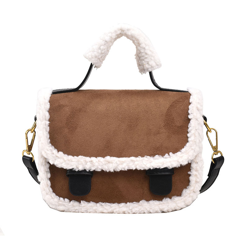 Popular Saddle Bag Imitation Lamb Wool Crossbody Bag Shoulder Handbag (Coffee Color)