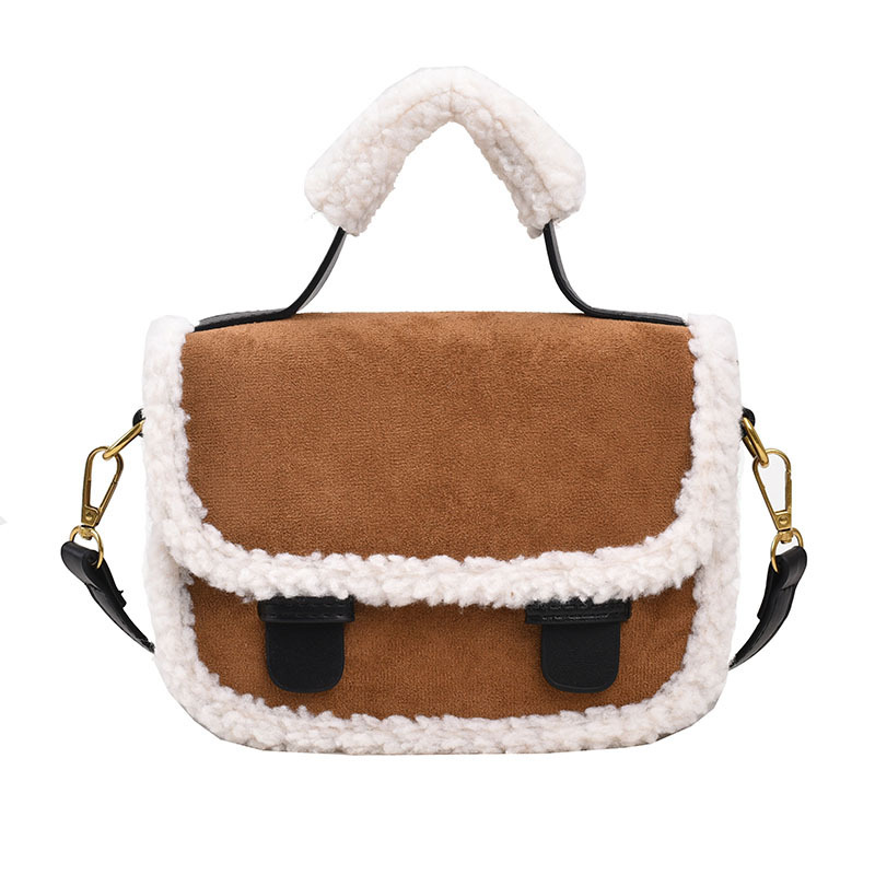 Popular saddle bag, imitation lambswool crossbody bag, shoulder handbag (brown)