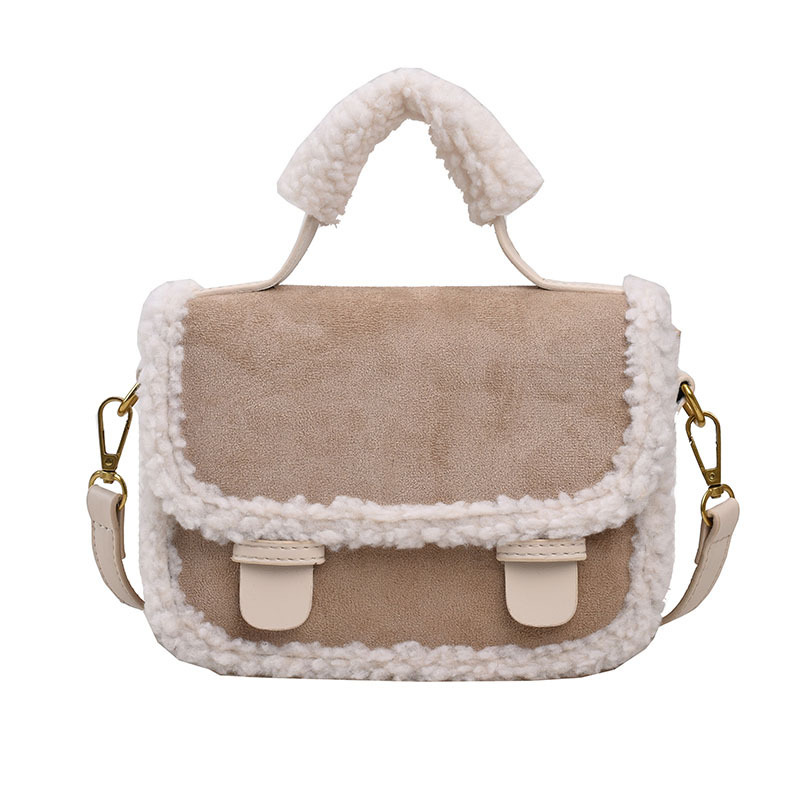 Popular saddle bag, imitation lambswool crossbody bag, shoulder handbag (khaki)
