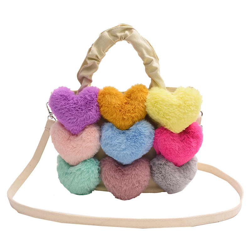 Popular love plush crossbody bag, fashionable shoulder handbag (white)