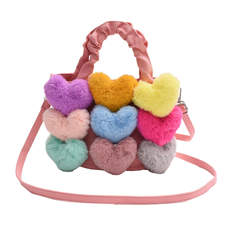 Popular love plush crossbody bag, fashionable shoulder handbag (pink)
