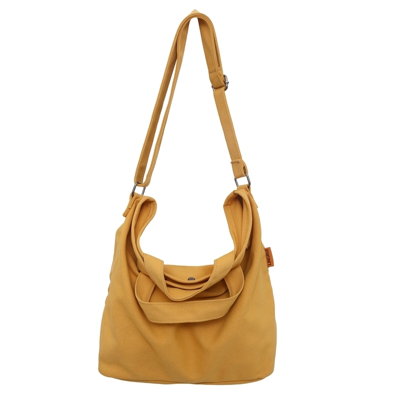 Popular large-capacity lazy style crossbody bag canvas shoulder handbag (yellow)