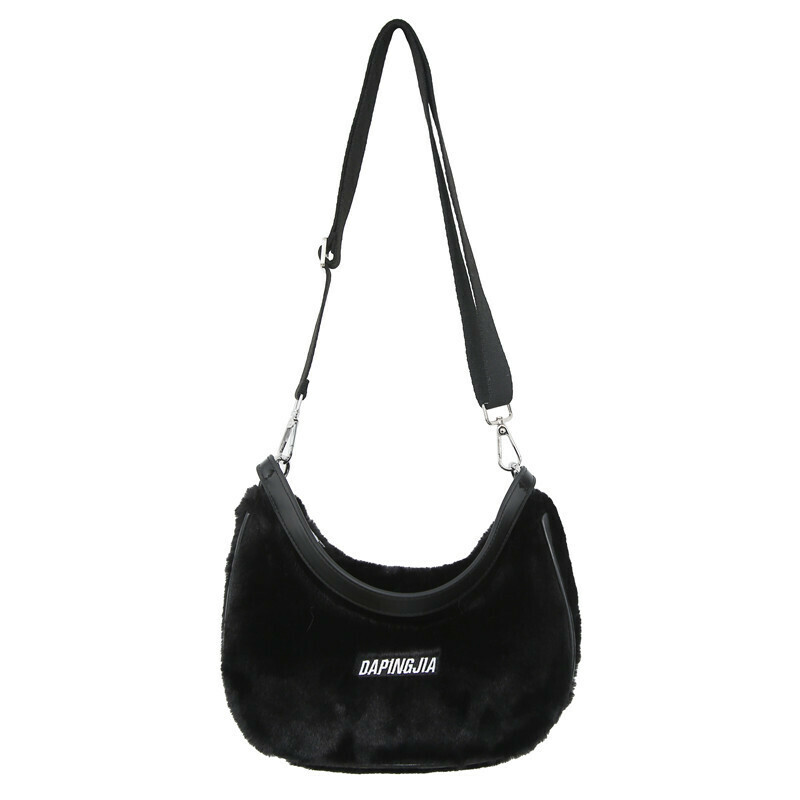 Popular Cute Armpit Bag Crossbody Bag Plush Shoulder Handbag (Black)