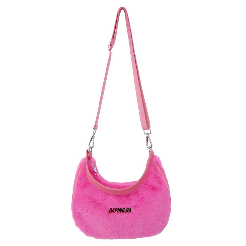 Popular cute armpit bag crossbody bag plush shoulder handbag (rose red)