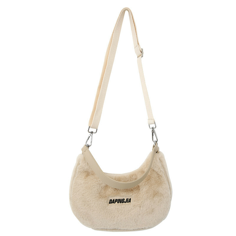 Popular cute armpit bag crossbody bag plush shoulder handbag (khaki color)