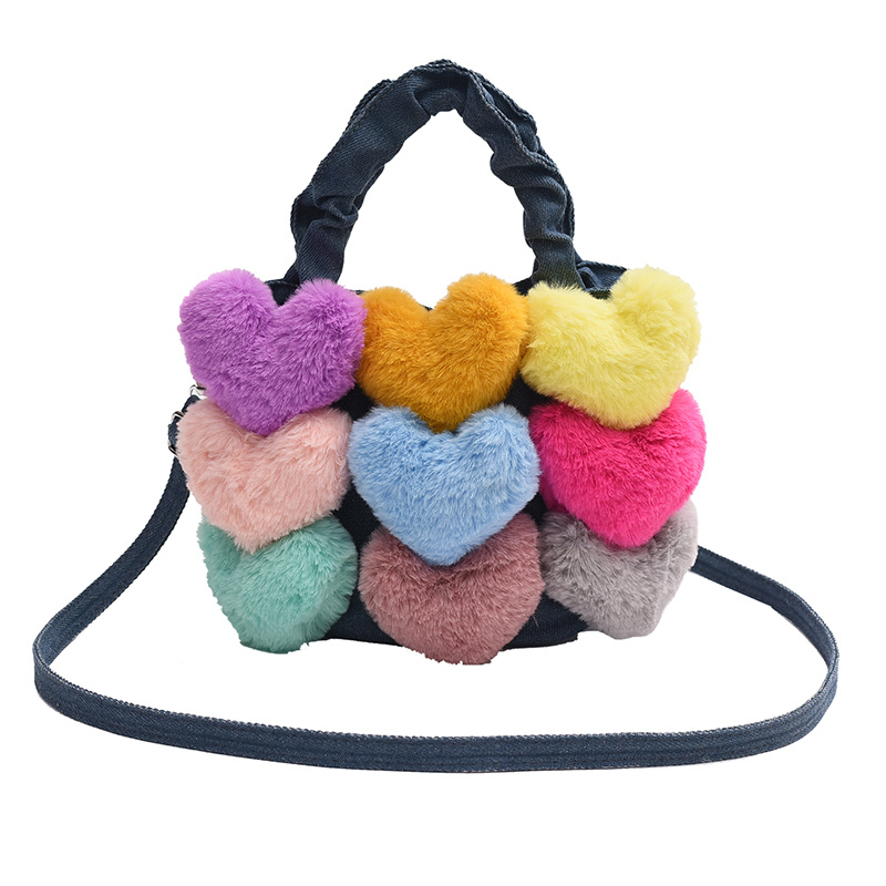 Popular Love Plush Crossbody Bag Fashionable Shoulder Handbag (Blue)