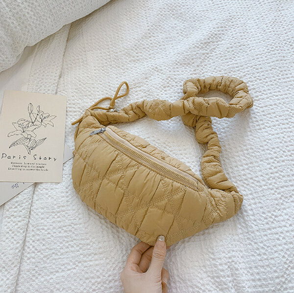 Hot Recommended Solid Color Pleated Shoulder Crossbody Bag [Khaki]
