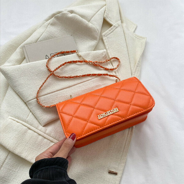 Hotly recommended solid color rhombus embroidery chain shoulder crossbody bag [orange]