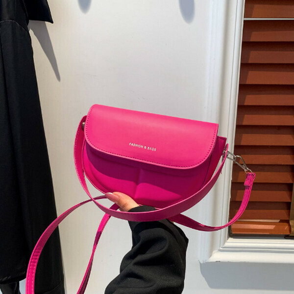 New solid color armpit bag crossbody bag saddle bag [rose red]