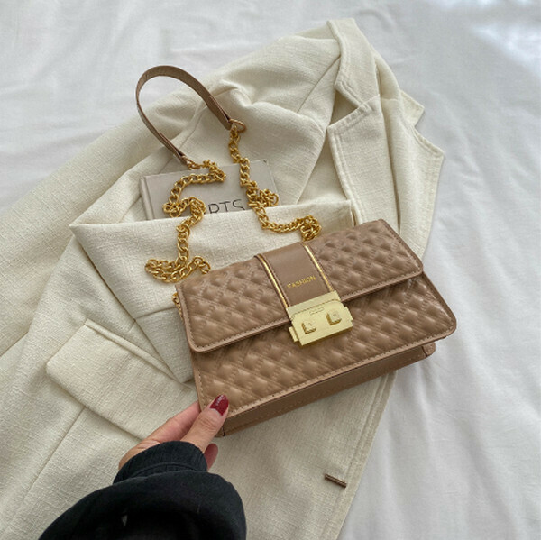 New diamond chain shoulder crossbody bag [khaki color]
