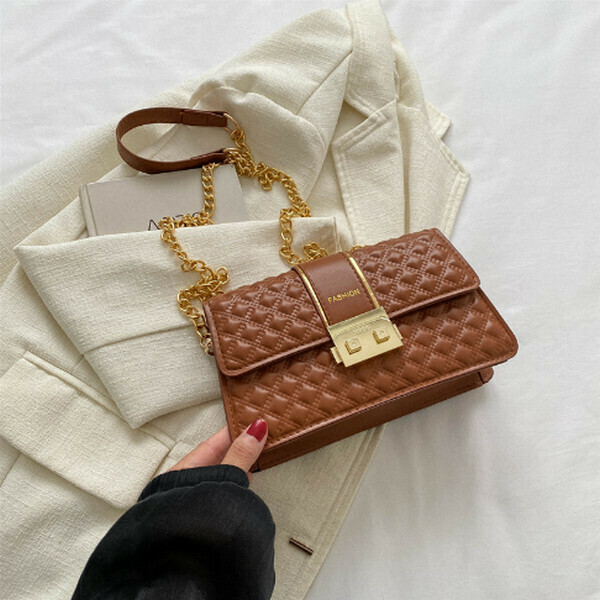 New diamond chain shoulder crossbody bag [brown]