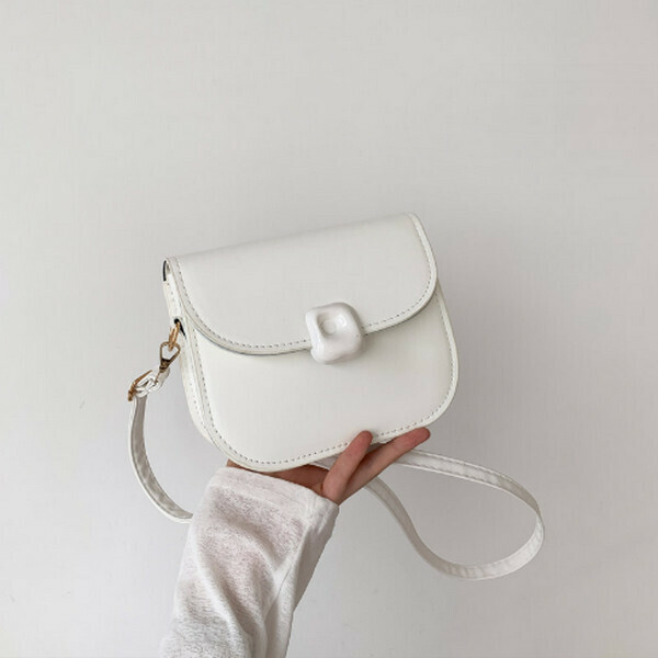 New versatile solid color single shoulder crossbody small square bag [white]