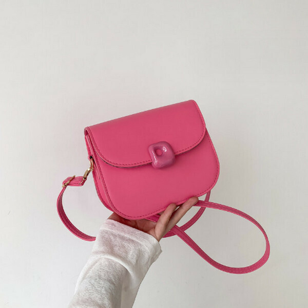 New versatile solid color single shoulder crossbody small square bag [pink]