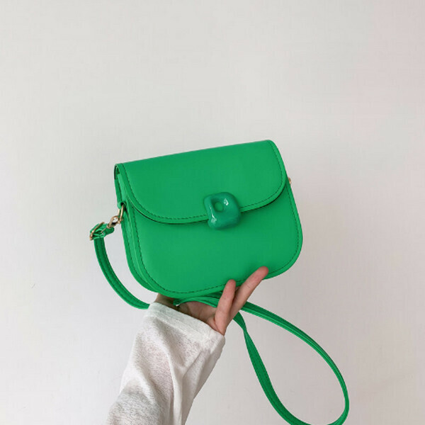 New versatile solid color single shoulder crossbody small square bag [green]