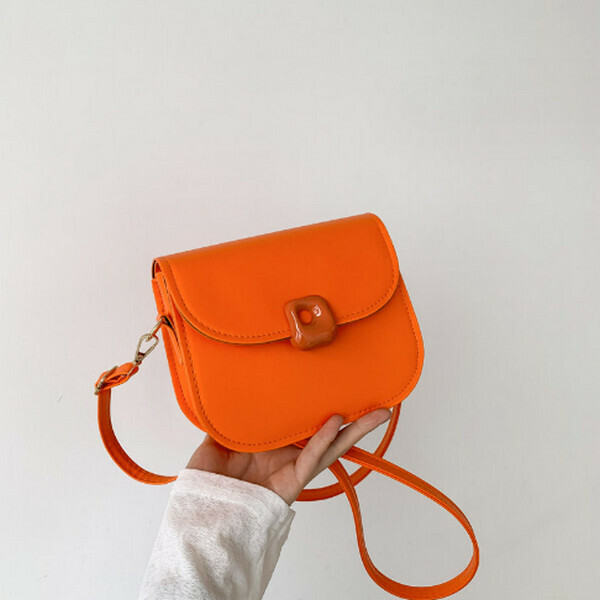 New versatile solid color single shoulder crossbody small square bag [orange]