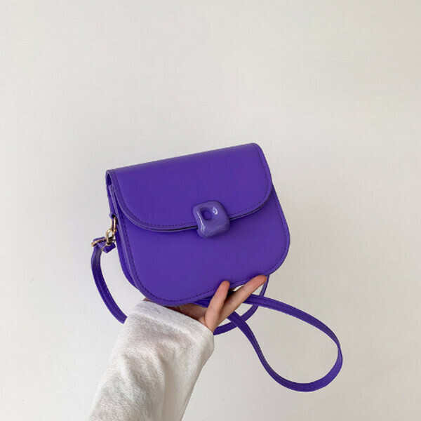 New versatile solid color single shoulder crossbody small square bag [Purple]
