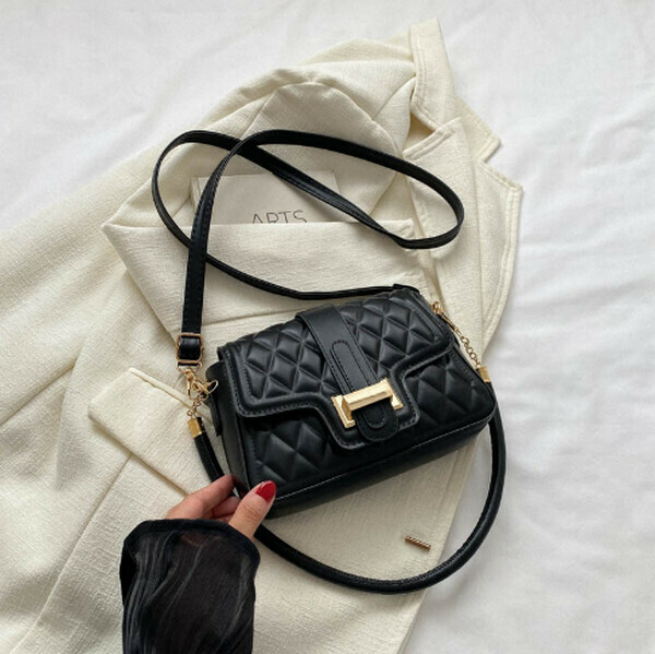 New style rhombus embroidery versatile shoulder crossbody bag small square bag [black]