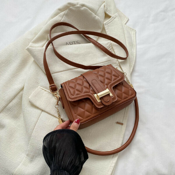 New diamond embroidery thread versatile shoulder crossbody bag small square bag [brown]