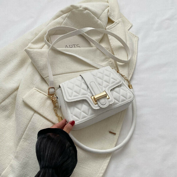 New diamond embroidery thread versatile shoulder crossbody bag small square bag [white]