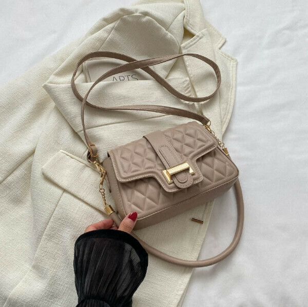 New diamond embroidery thread versatile shoulder crossbody bag small square bag [khaki color]