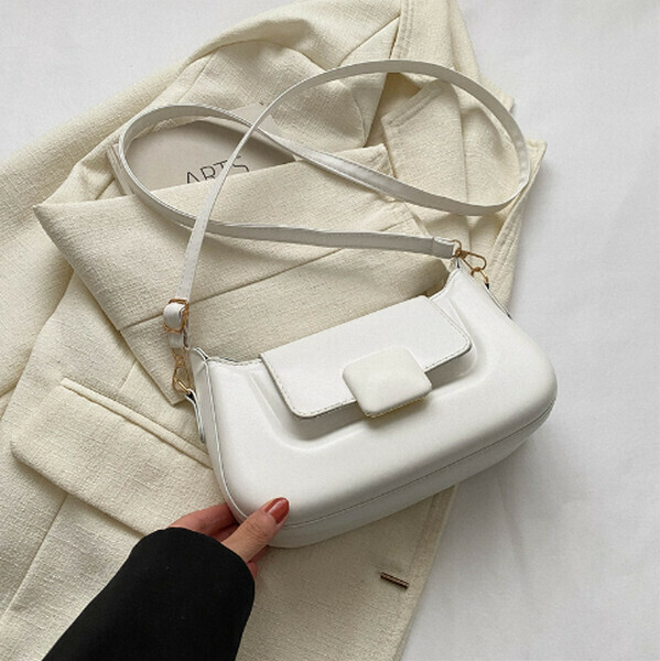 New solid color retro armpit bag crossbody small square bag [white]
