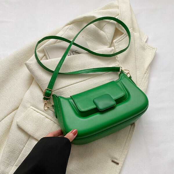 New solid color retro armpit bag crossbody small square bag [green]
