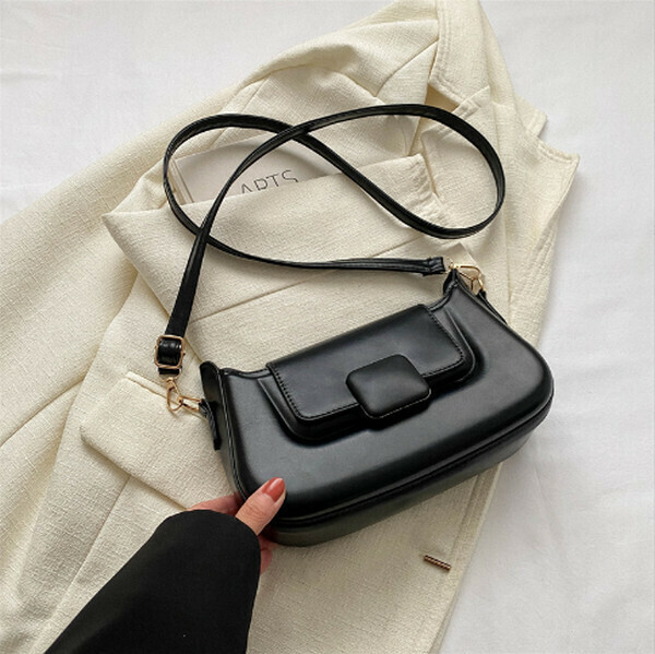 New solid color retro armpit bag crossbody small square bag [black]