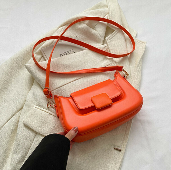 New solid color retro armpit bag crossbody small square bag [orange]