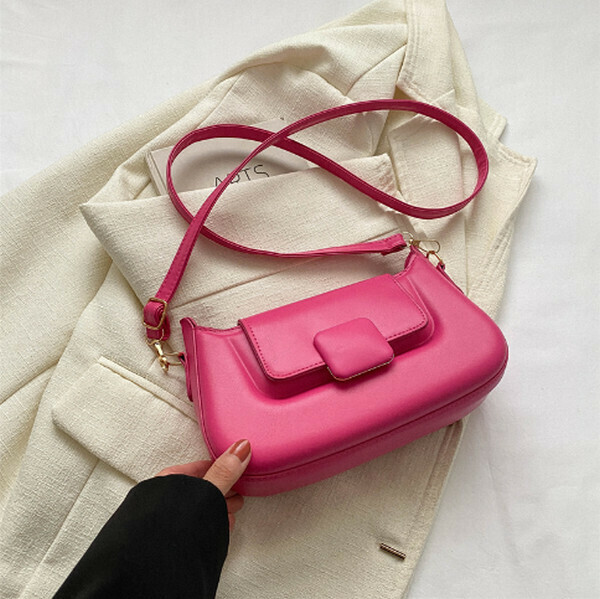 New solid color retro armpit bag crossbody small square bag [rose pink]
